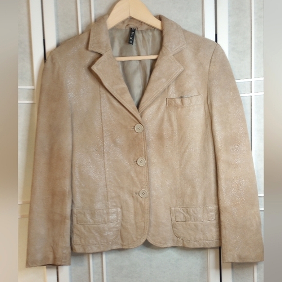 Vintage D2K 100% Suede Leather Tan Blazer Lined Jacket Shine Distress Factory M - Picture 3 of 12